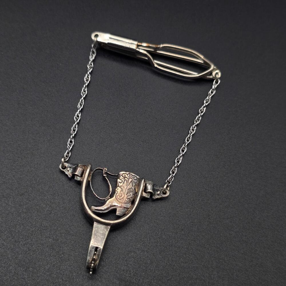Sterling Silver Cowboy Boot Tie Clip Bar Holland's of San Angelo Vintage